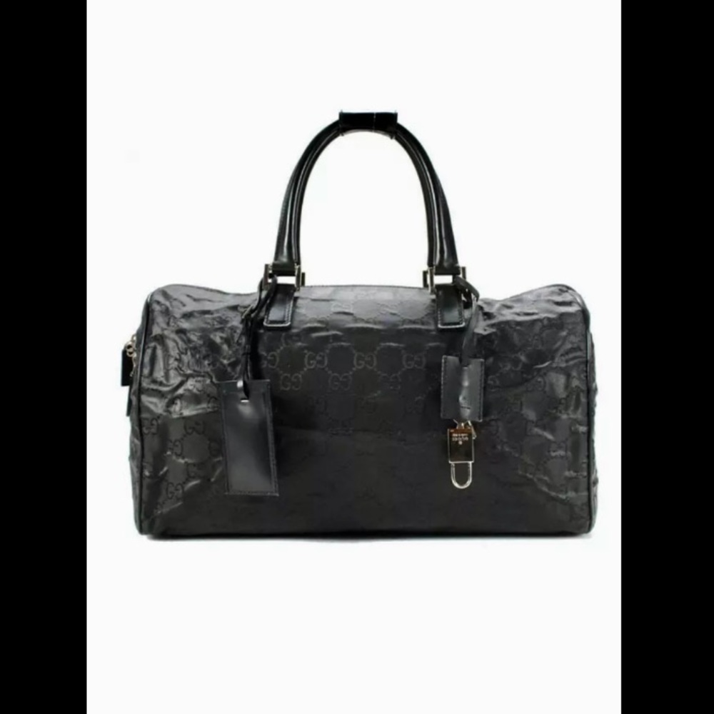 Gucci Womens Dual Handle Monogram Zip Top Duffle Handbag Black